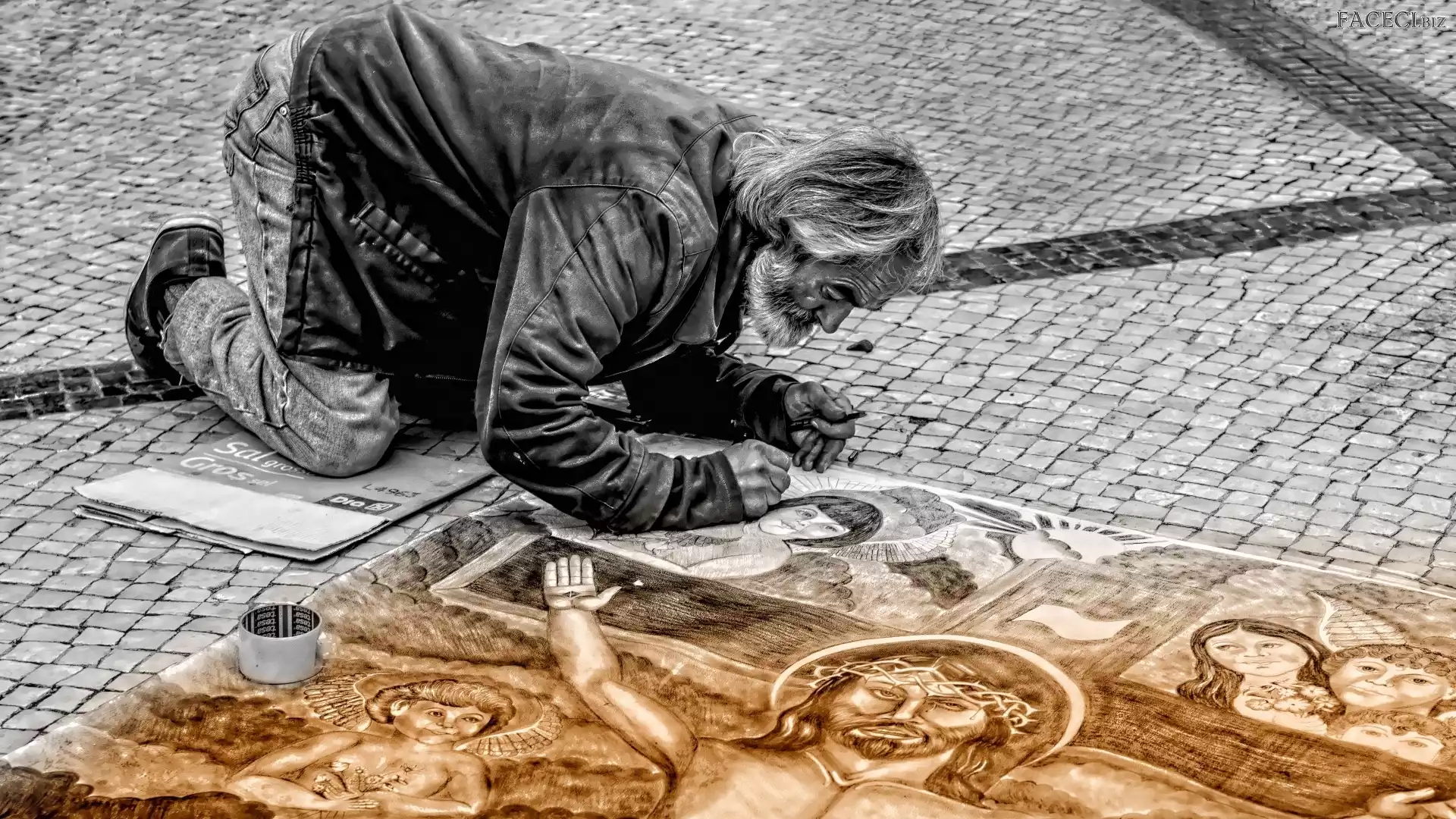 Chrystus, Artysta, Starszy, Bruk, Rysunek, Mężczyzna, Uliczny